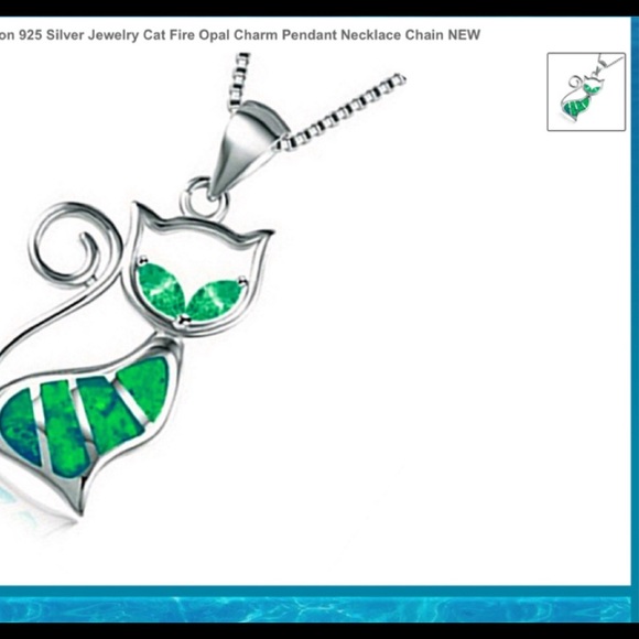 Women’s Fashion 925 Silver Green Cat Necklace - Picture 2 of 6